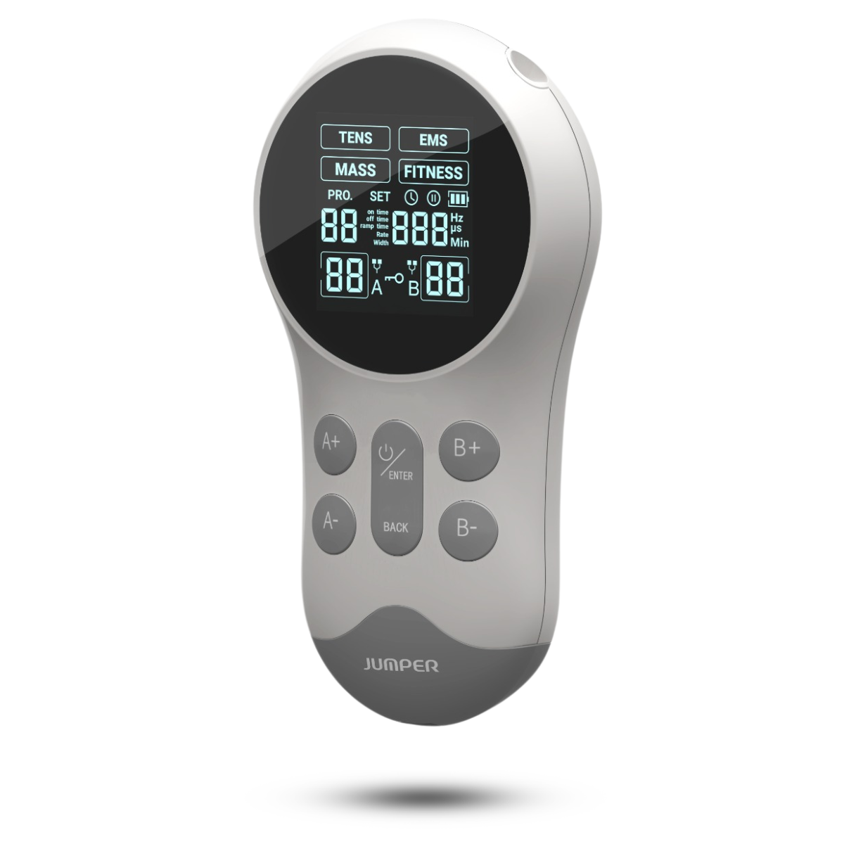 TENS Vitality Pro – digitalt TENS- og EMS-apparat med LCD-skærm til smertelindring, massage og muskelstimulering.